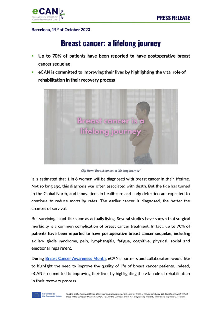 Breast cancer: a lifelong journey. eCAN is committed to improving their lives with rehabilitation